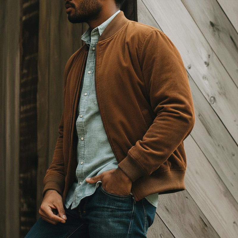 Men's Classic Caramel Corduroy Zip-Up Jacket MTA0607K9U