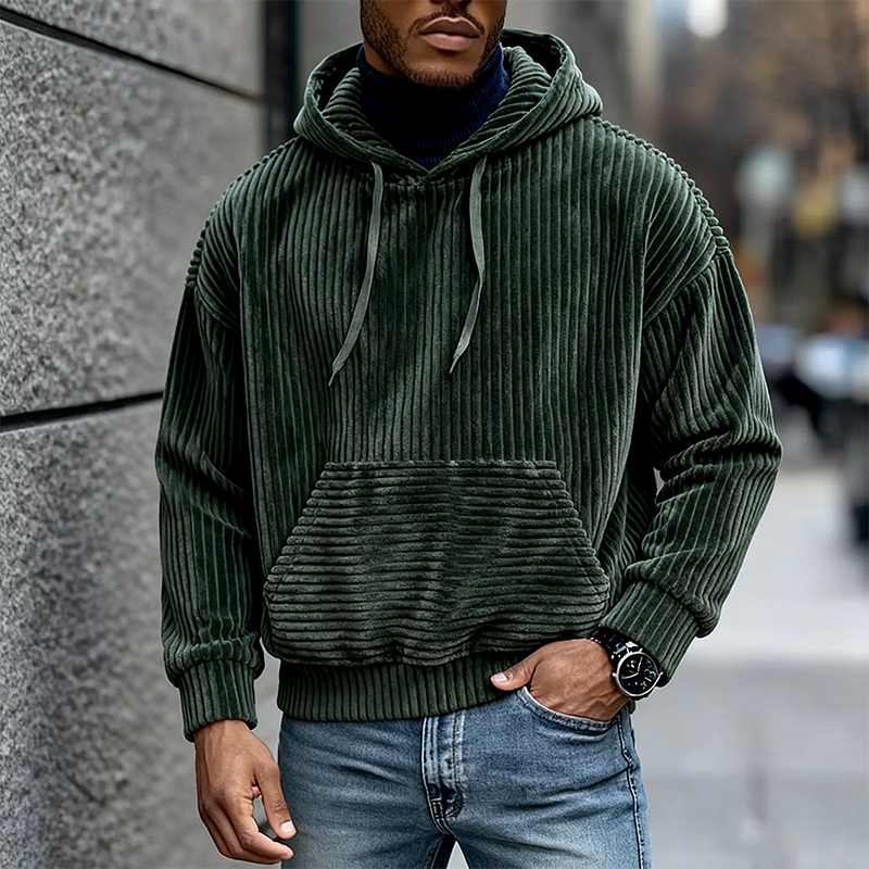 Men's Corduroy Vintage Solid Color Hoodie MTA1601J0X