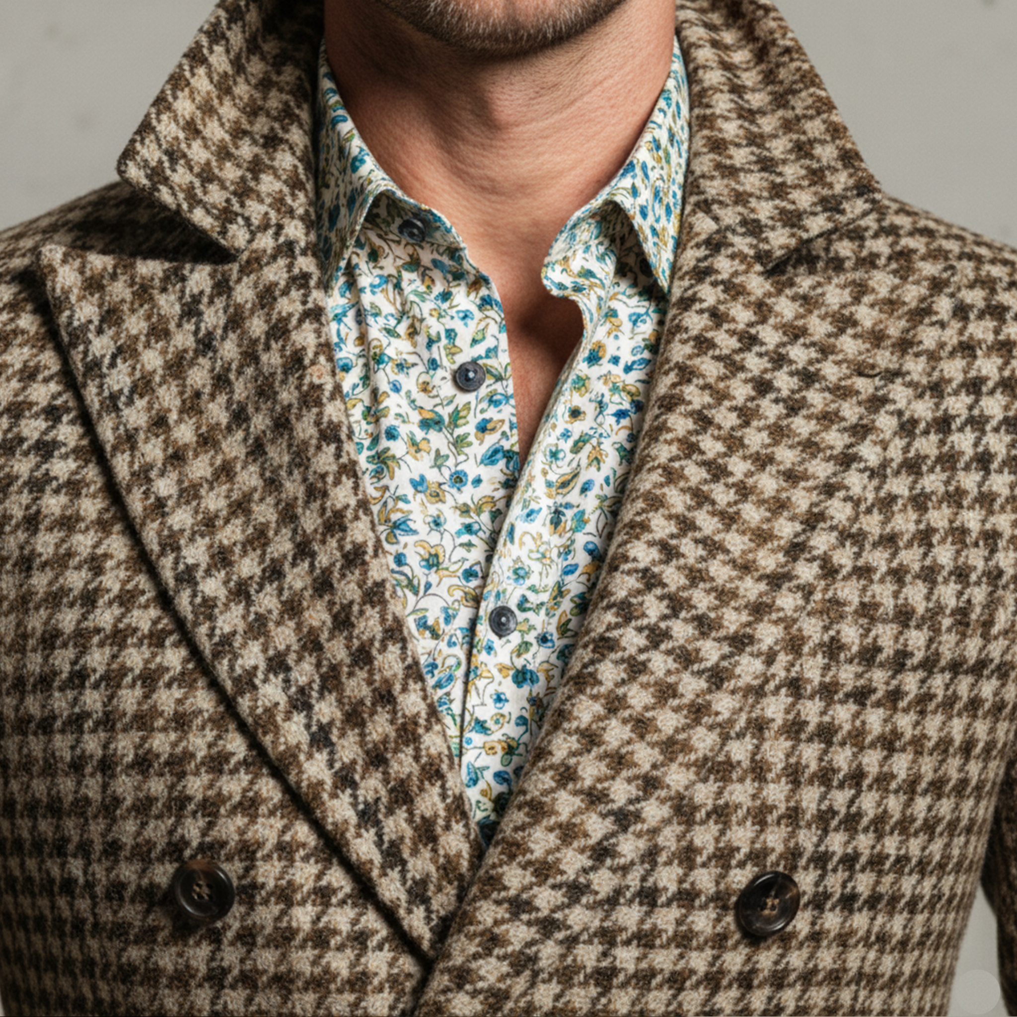 Men's Classic Retro Double-breasted Slim-fit Houndstooth Faux Wool Suit Coat MTA2309I1K