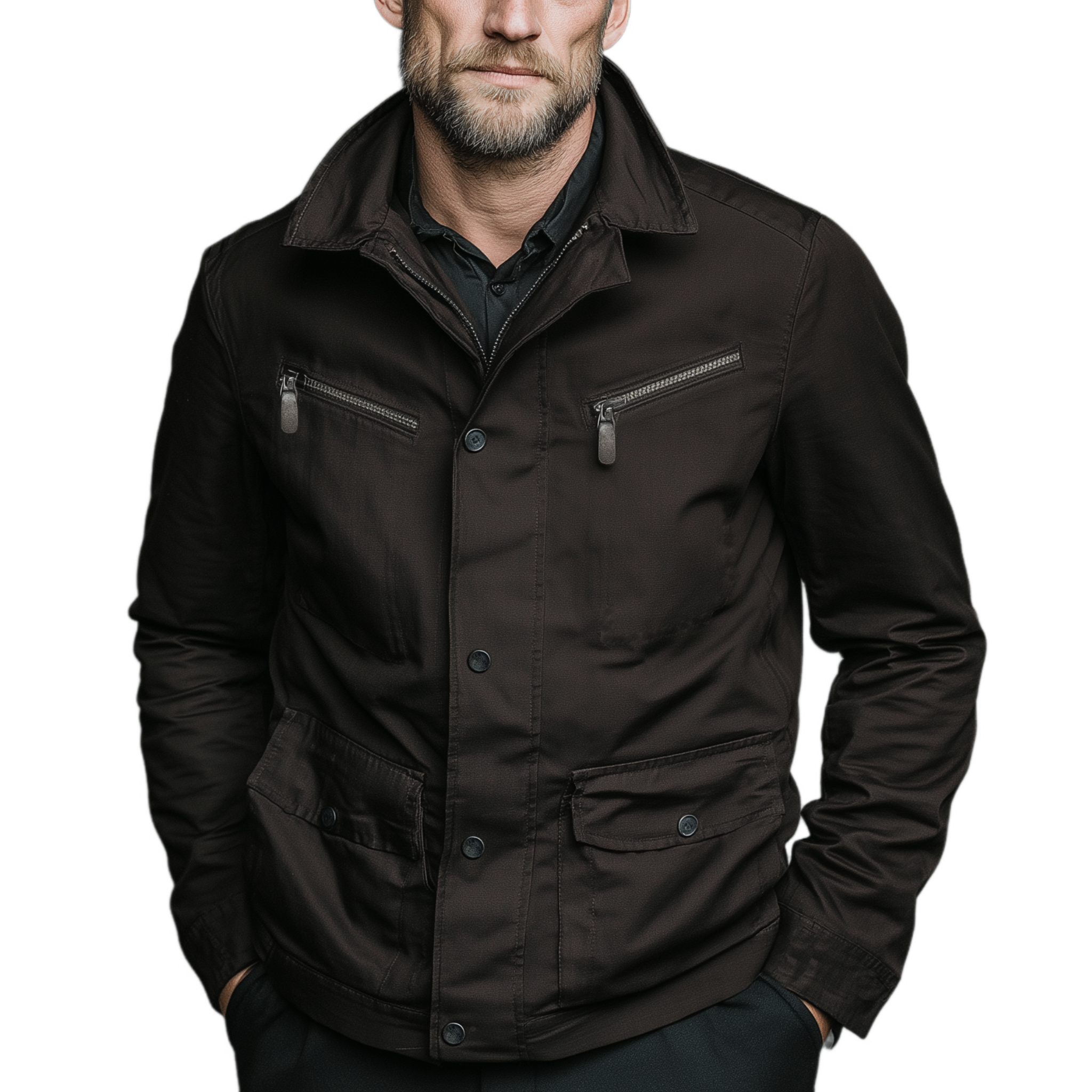Men's Classic Casual Stand Collar Zippered Cotton Blend Multi-Pocket Jacket MTA1433J3K