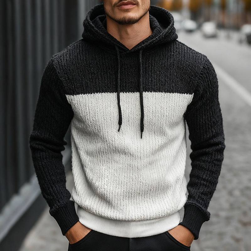 Men's Retro Casual Knitted Color Block Hooded Sweater MTA1850K9TO