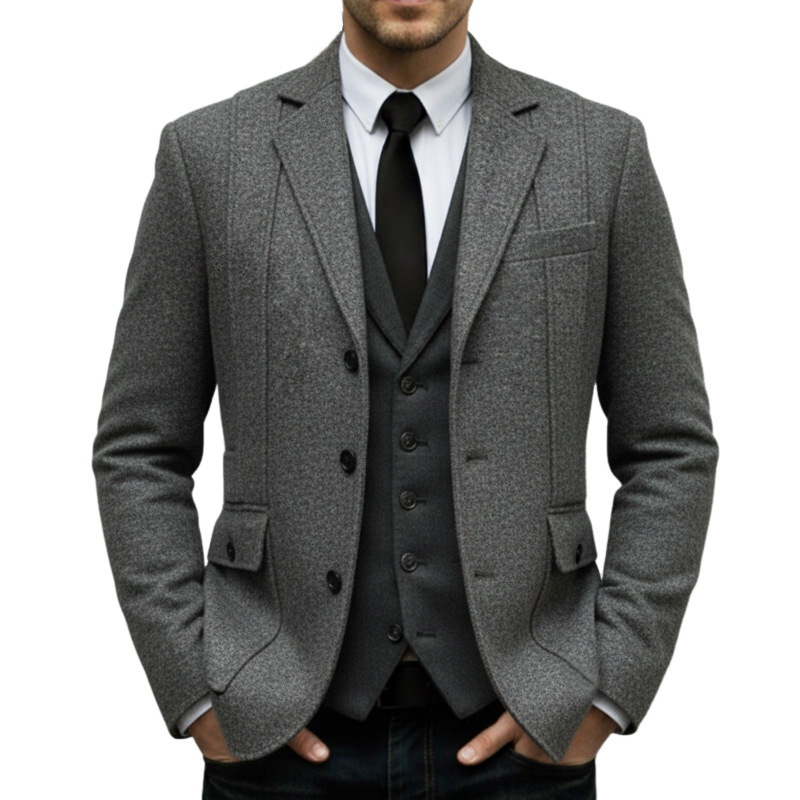 Men's Business Three-button Slim-fit Wool-blend Single-vent Blazer MTA2028L7U