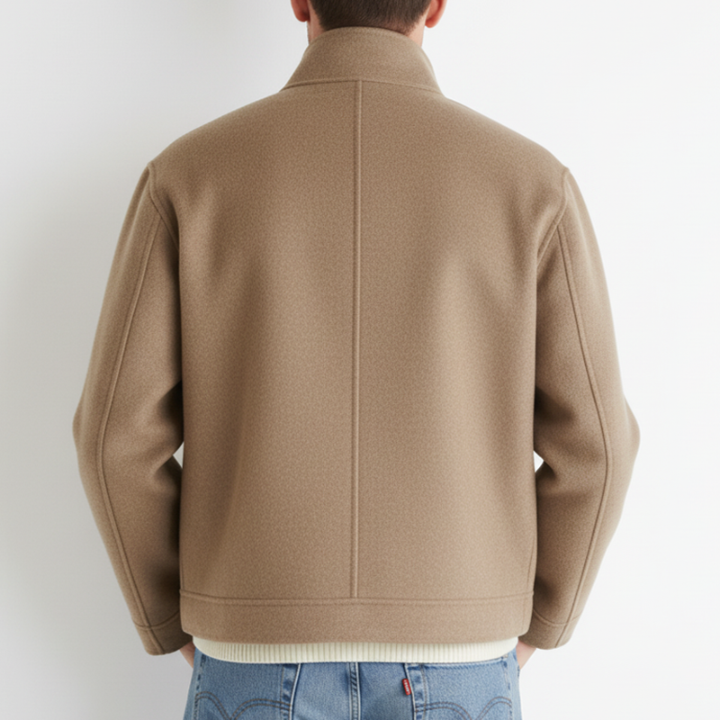 Men's Classic Business Khaki Stand-up Collar Faux Wool Jacket MTA1629L1U