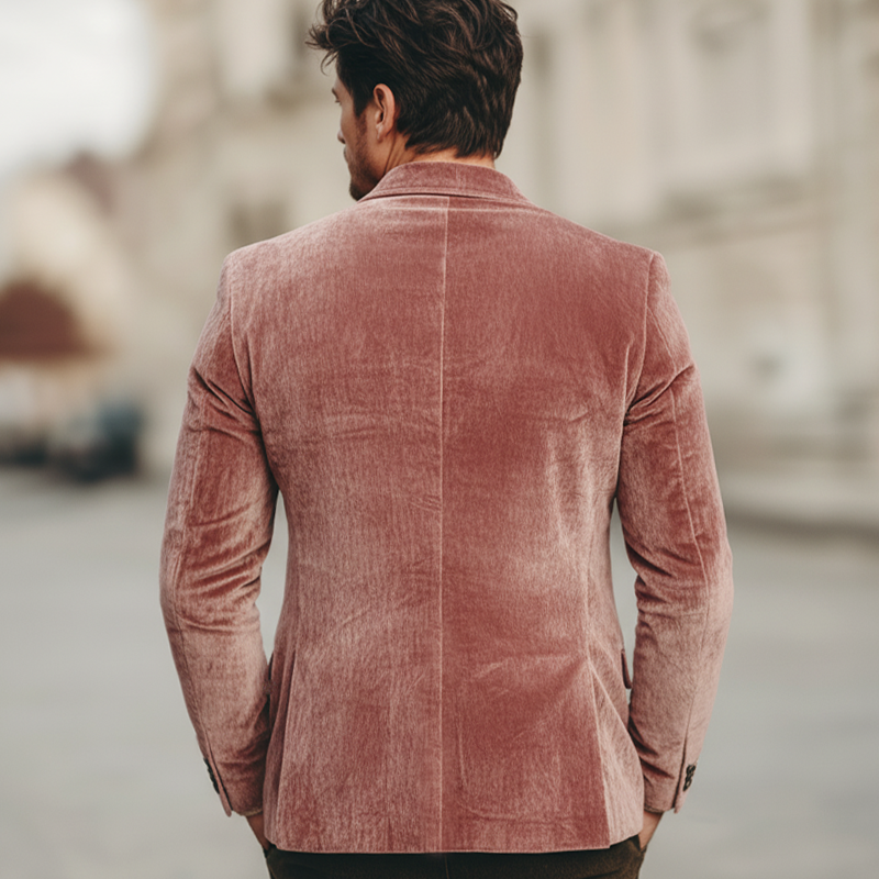 Men's Classic Pink Velvet Double-breasted Double Vents Blazer MTA0436L6U