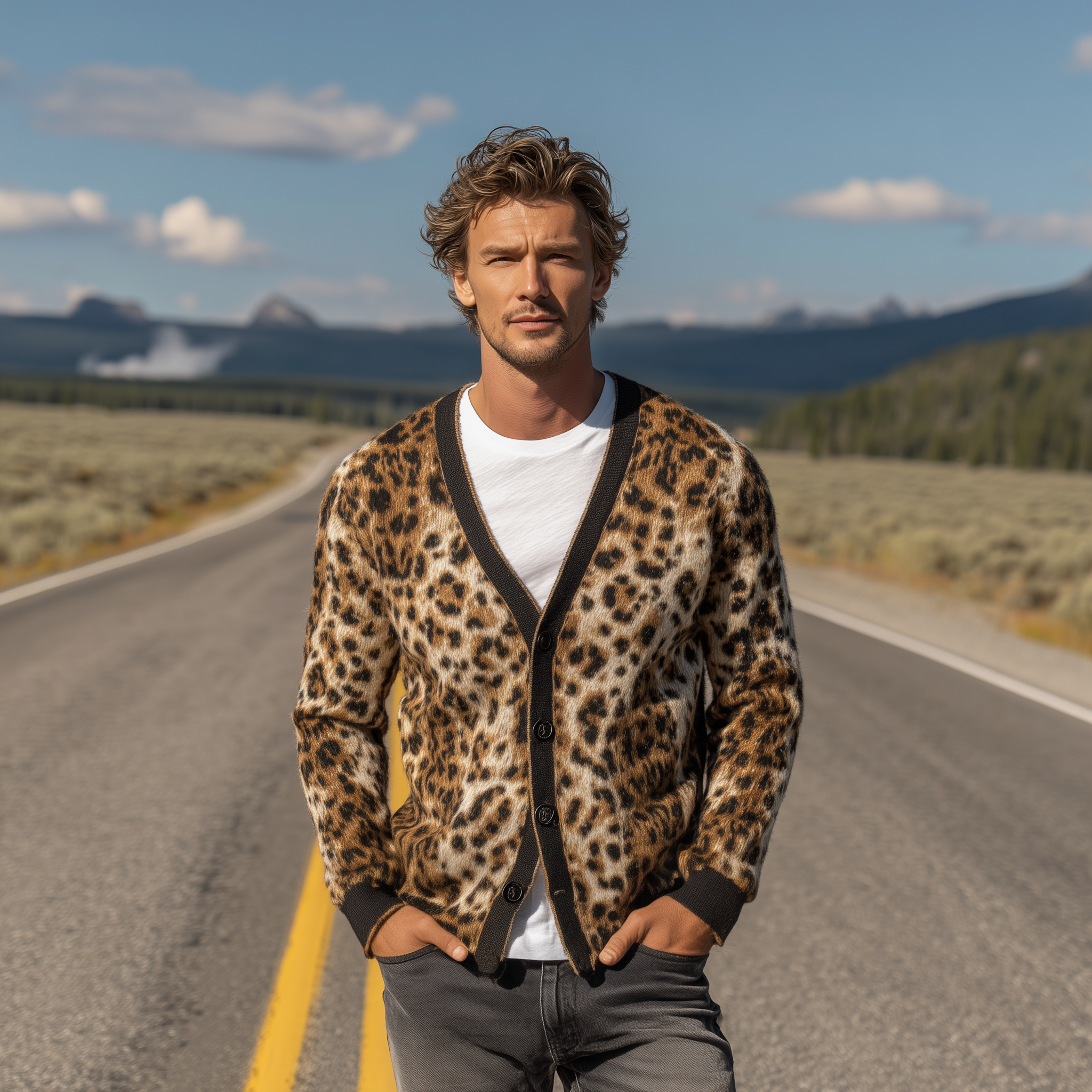 Men's Classic Vintage Leopard Mohair Knitted Slim Fit Cardigan MTA0807H7K