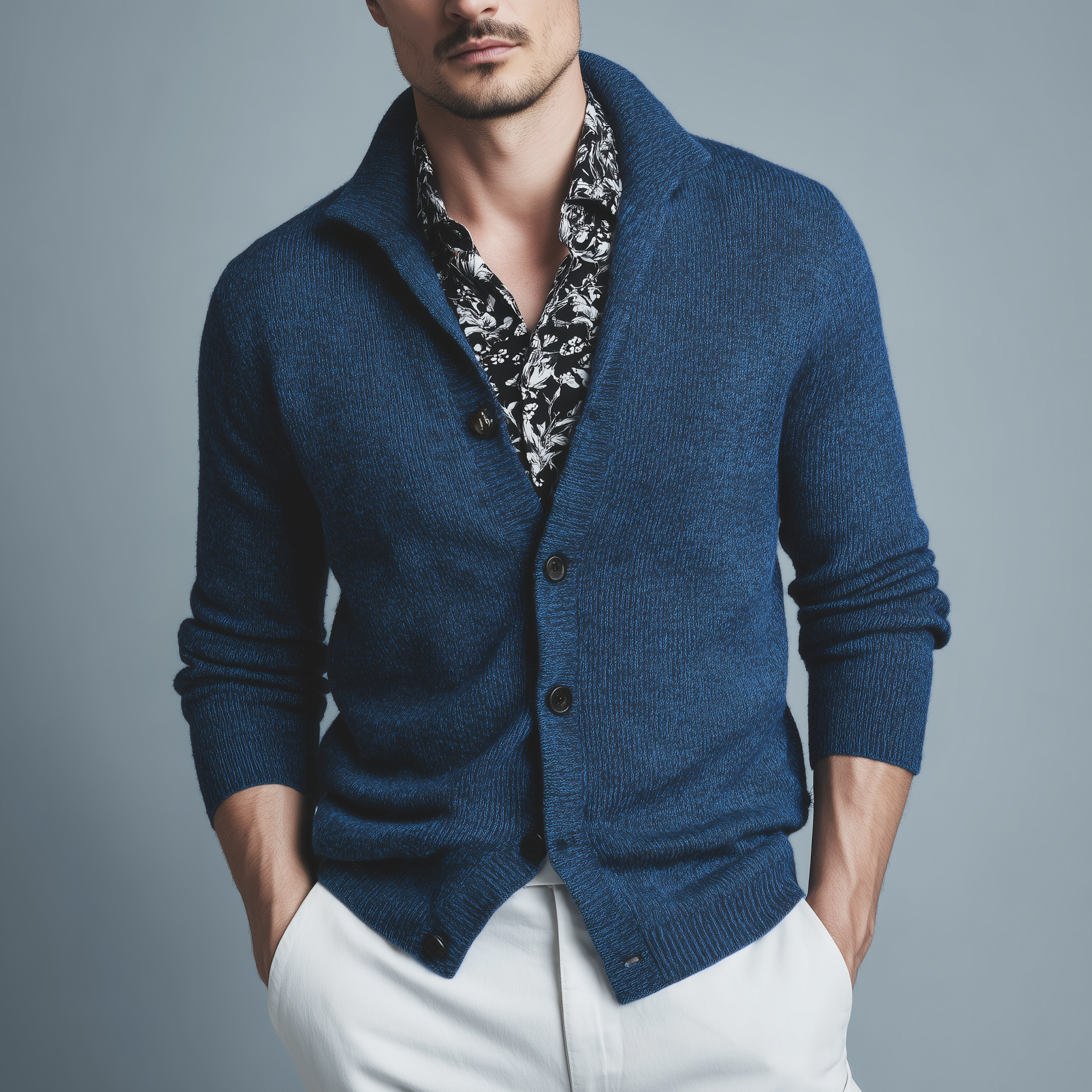 Men's Classic Retro Stand Collar Slim Long Sleeve Knitted Cardigan MTA0270H0K