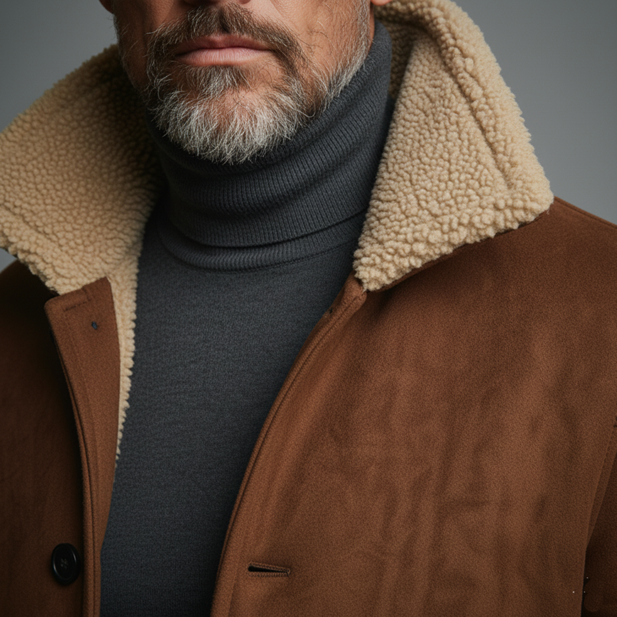 Men's Classic Light Business Fleece Lined And Stand Collar Faux Suede Jacket MTA0320K7K