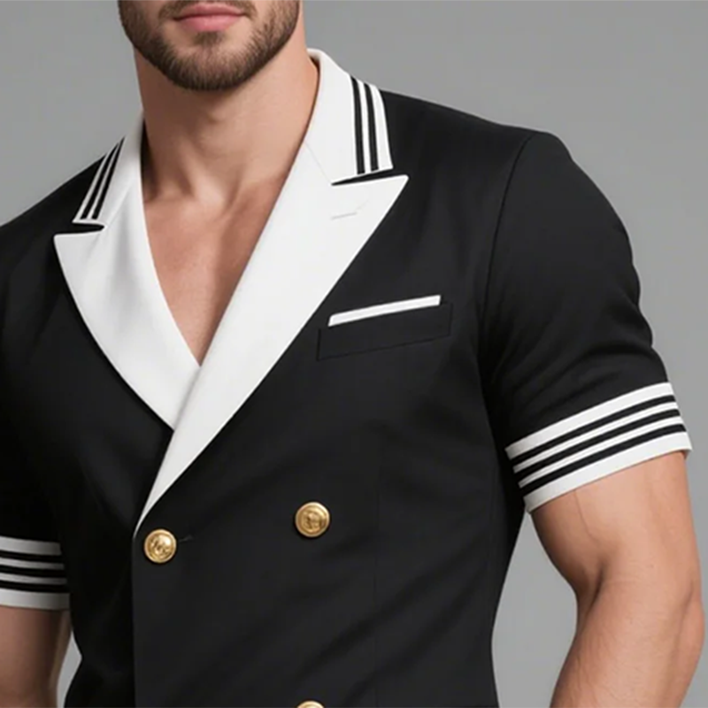 Men's Lapel Double Breasted Short Sleeve Blazer MTA0452G3Y