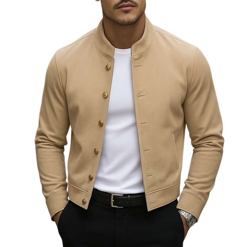 Men's Gold Metal Single Breasted Stand Collar Short Casual Jacket MTA1990G1Z
