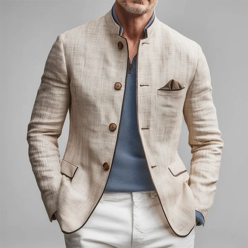 Men's Autumn Fashion Slub Linen Blend Thin Cardigan Jacket MTA1363I7P