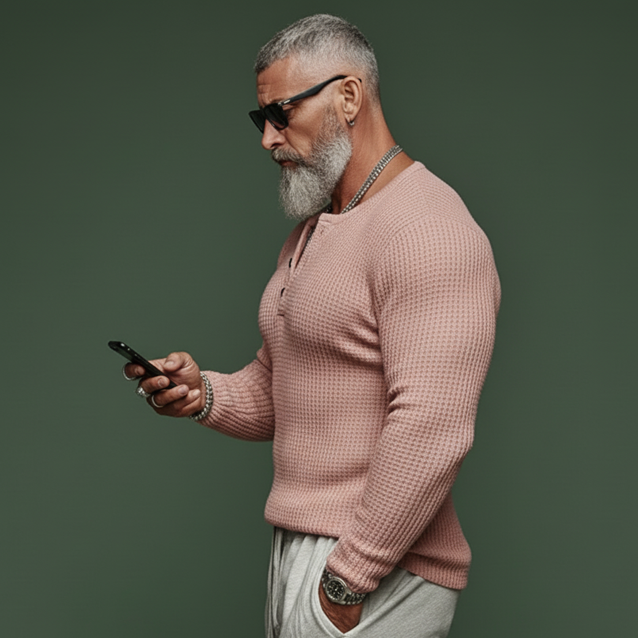 Men's Classic Casual Henley Neck Waffle Knit Long-sleeved T-shirt MTA2300L3K