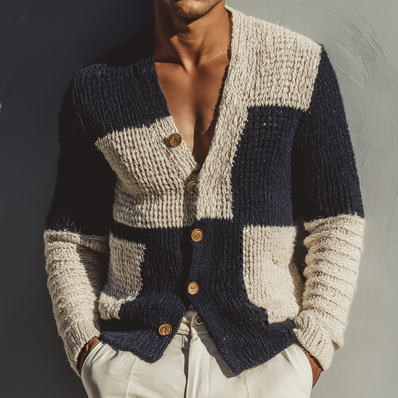 Men's Retro Casual Knit Colorblock Button Cardigan MTA1003J1TO