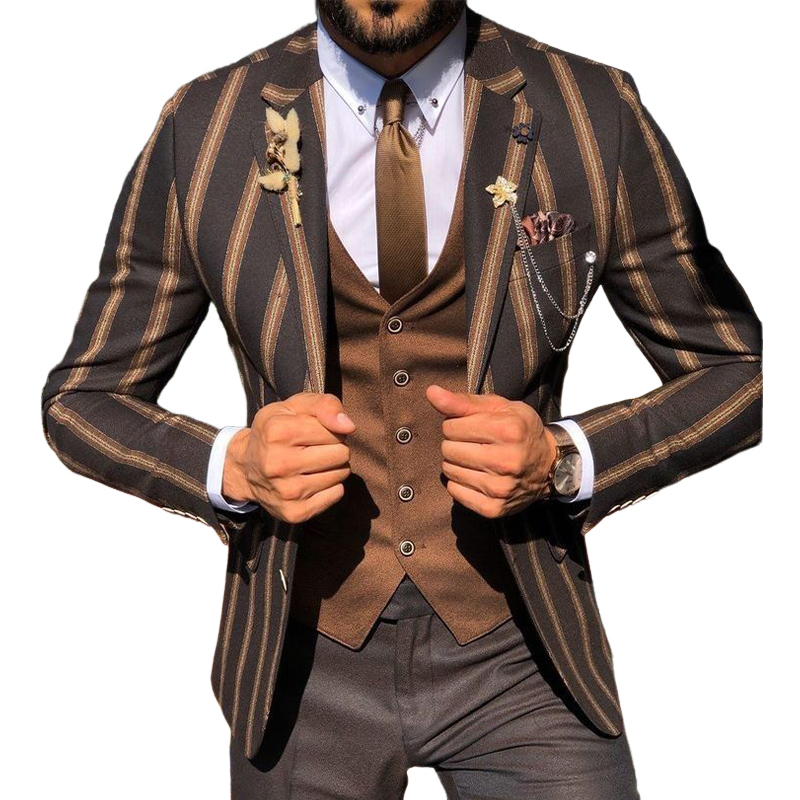 Men's Vintage Brown Vertical Stripe Blazer (excluding Collar Accessories) 56945066U