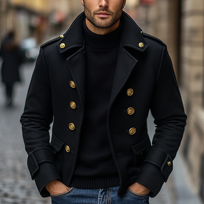 Men's Vintage Solid Color Loose Double Breasted Lapel Blended Jacket MTA1944I4X