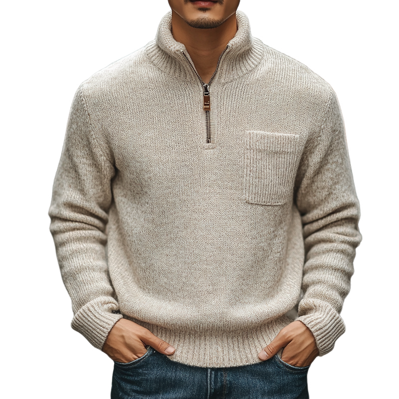 Men's Solid Color Stand Collar Half Zip Pullover Sweater MTA0423I9X