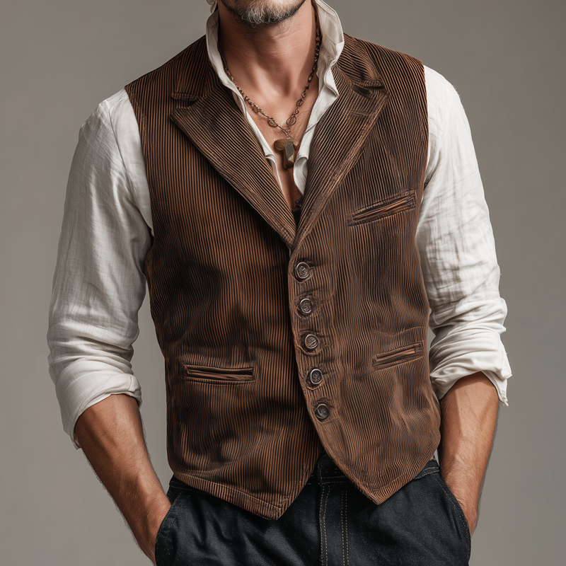 Men's Vintage Corduroy Notch Lapel Single Breasted Vest MTA2169H3Z