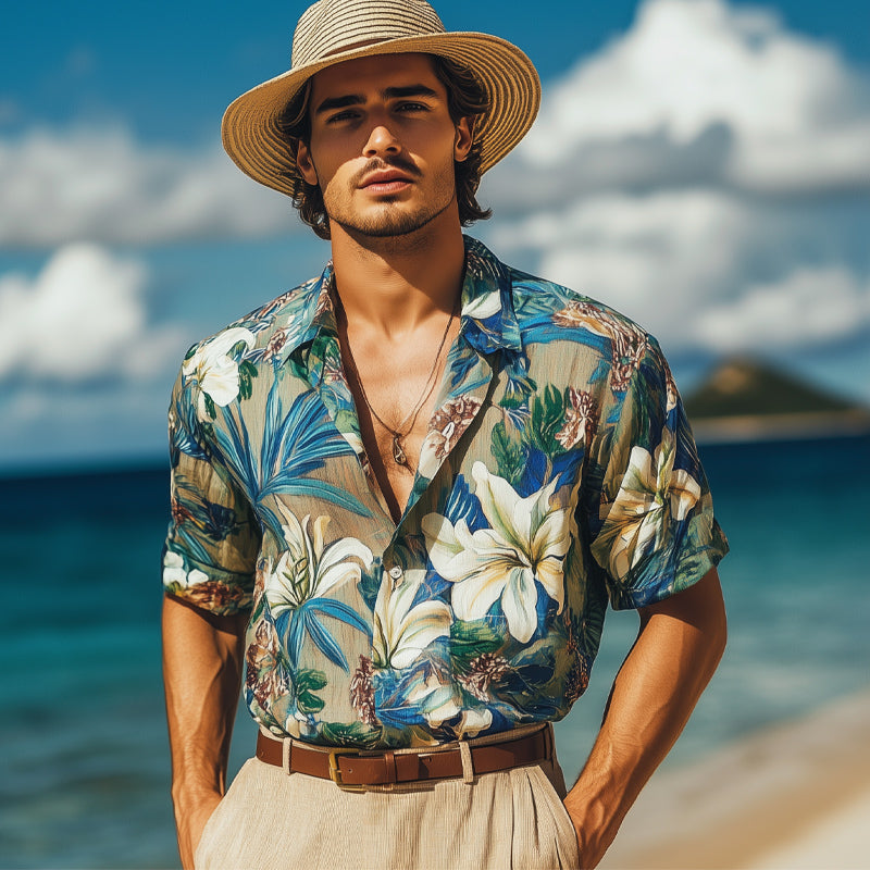Men's Summer Hawaiian Vacation Print Short Sleeve Shirt MTA2699E1U