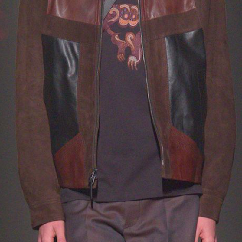 Men's Vintage Casual Lapel Zipper Suede and Leather Jacket 82727756K