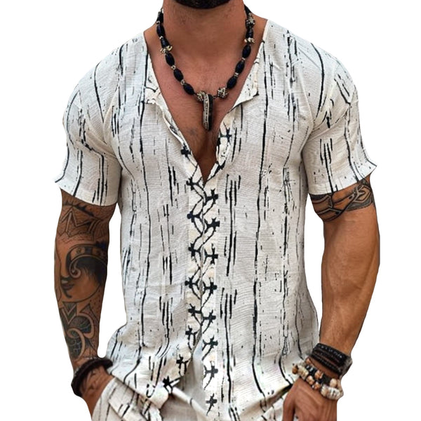 Men's Retro Casual Ethnic Beach Linen Short-sleeved Zipper Shirt 06554788TO