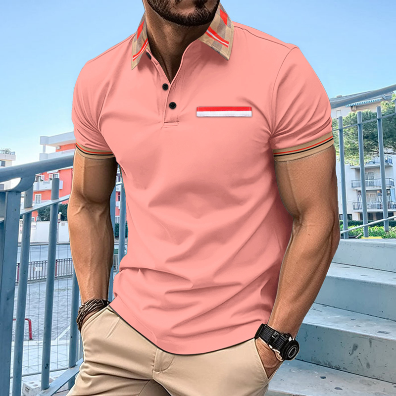 Men's Colorblock Lapel Short Sleeve Casual Polo Shirt 60594655Z