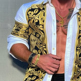 Men's Retro Luxury Color Block Lapel Long Sleeve Shirt 00644929TO