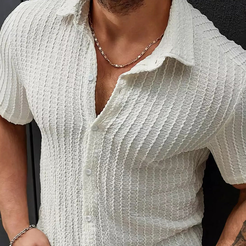 Men's White Jacquard Texture Slim Short Sleeve Shirt 71525715U