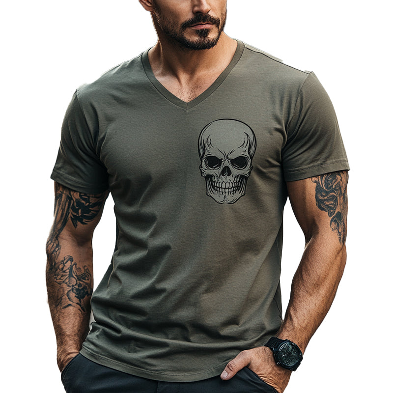 Men's Skull Print V-Neck Short Sleeve T-Shirt 21270422X