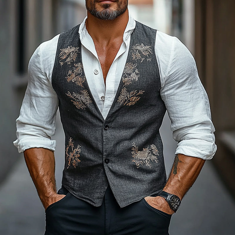 Men's Vintage Floral Embroidered Vest 40008066X