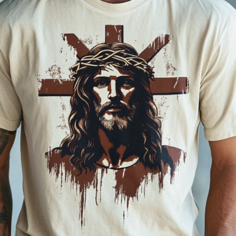 Men's Retro Casual Jesus Printed Round Neck Short Sleeve T-Shirt MTA1488C7TO