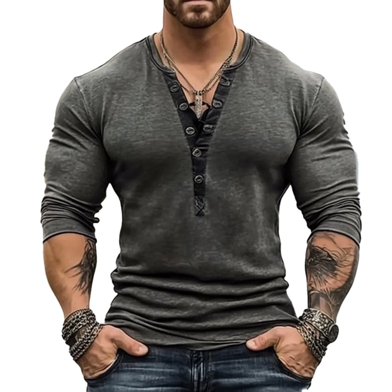 Men's Lace-up V-neck Long Sleeve T-shirt 19151937X