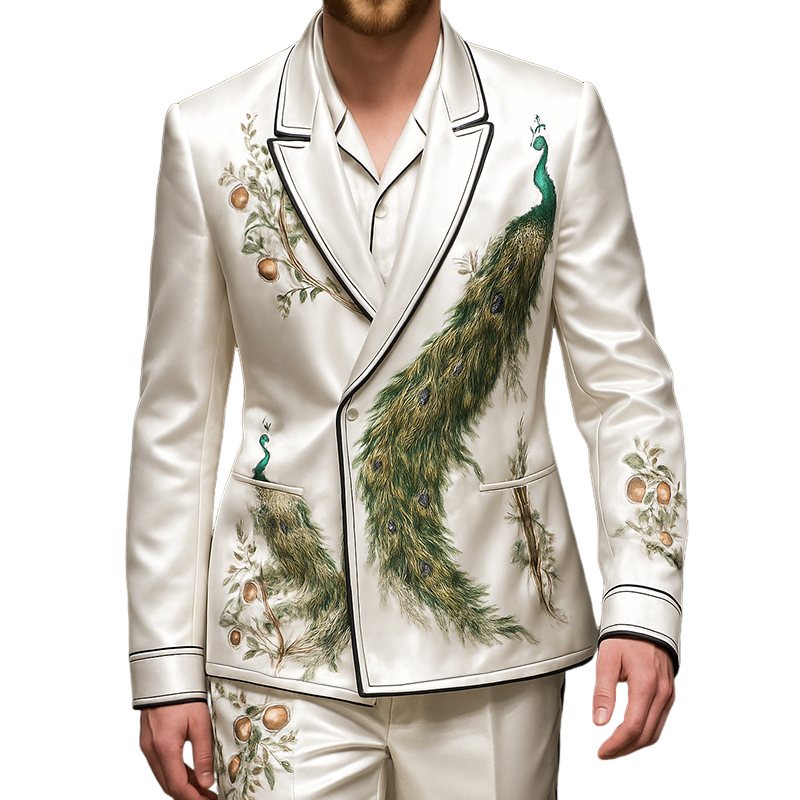 Men's Retro Casual Peacock Print Luxury Blazer MTA2216G9TO
