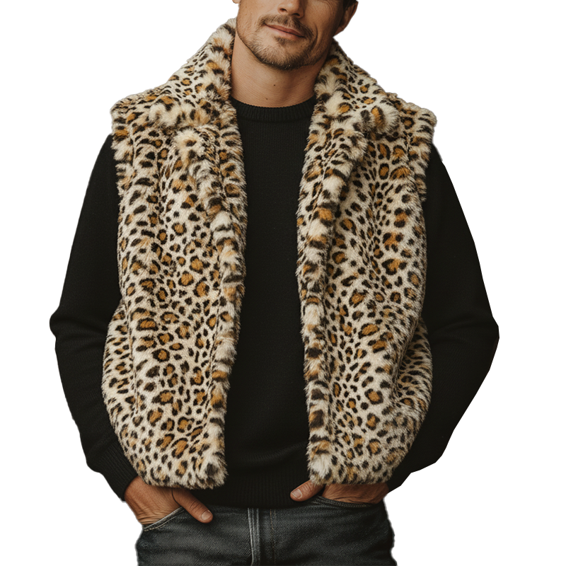 Men's Winter Leopard Print Stand Collar Faux Mink Warm Vest MTA3055I5P