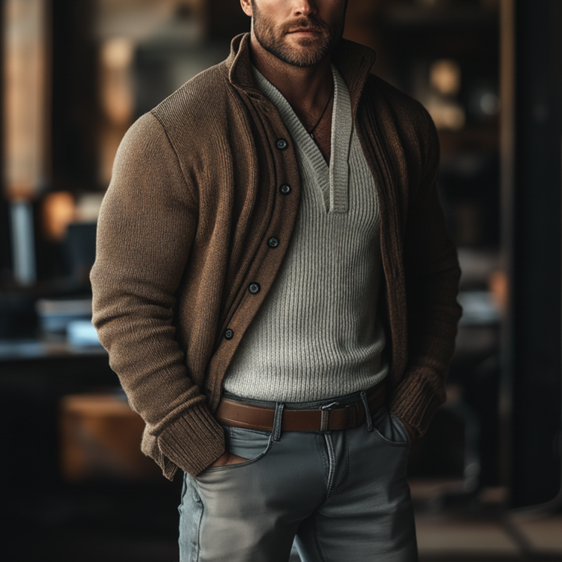 Men's Winter Simple Cotton Yarn Knitted Button Cardigan MTA2688K6P