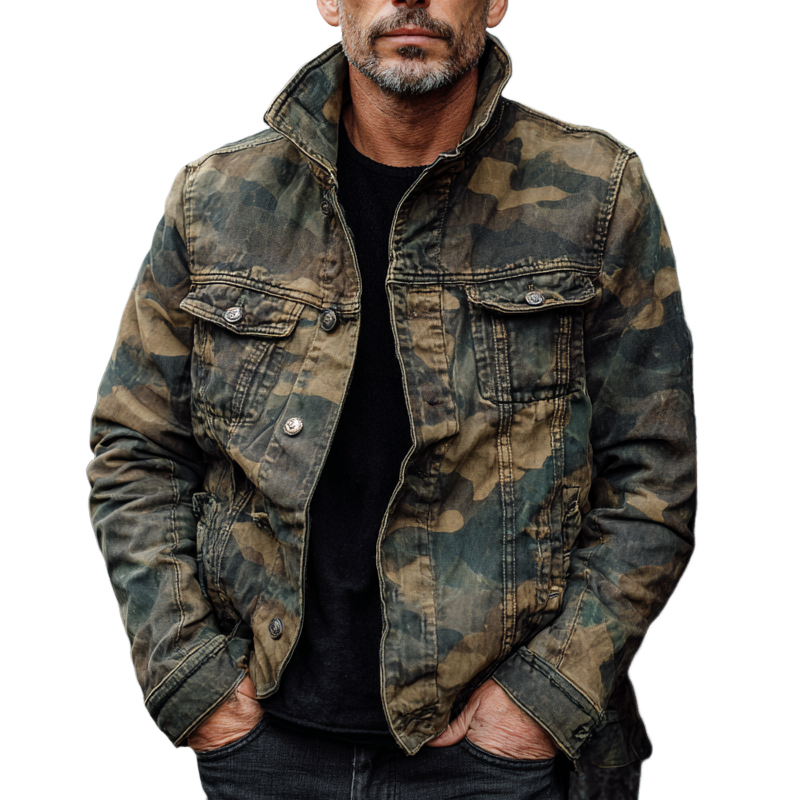 Men's Vintage Camouflage Outdoor Single-Breasted Jacket MTA1395H9X