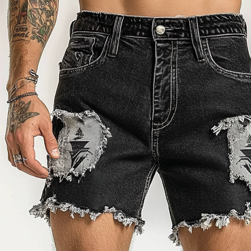 Men's Ripped Embroidered Denim Shorts MTA1605F0X