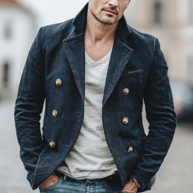 Men's Lapel Washed Denim Jacket MTA2928K6X