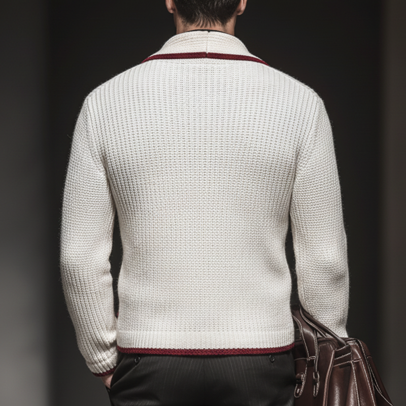 Men's Classic Colorblock Edge Lapel Double Breasted Knit Cardigan MTA2225J4U