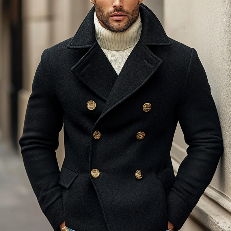 Men's Solid Color Faux Wool Double-breasted Lapel Jacket MTA1128J3X