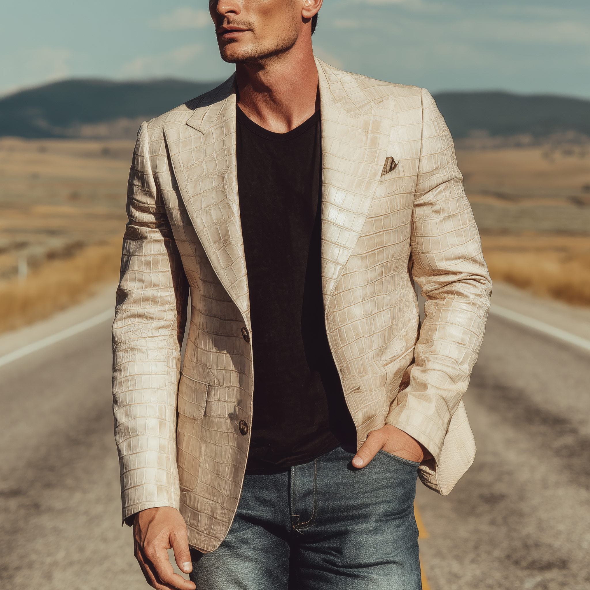 Men's Classic Stylish Textured Leather Slim Fit Single-breasted Blazer MTA0776H5K