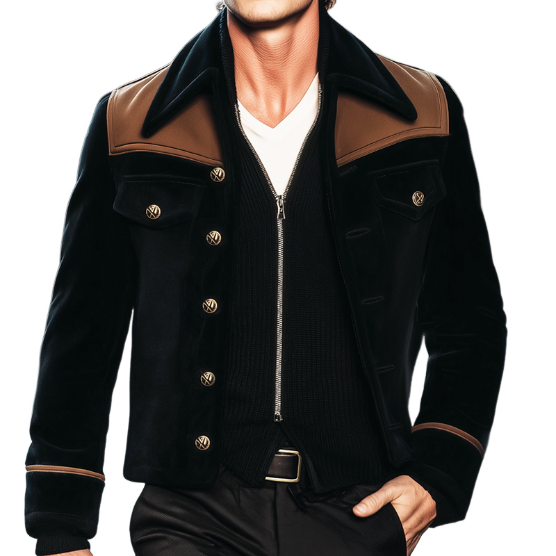Men's Vintage Colorblock Suede Short Jacket MTA0132I0U
