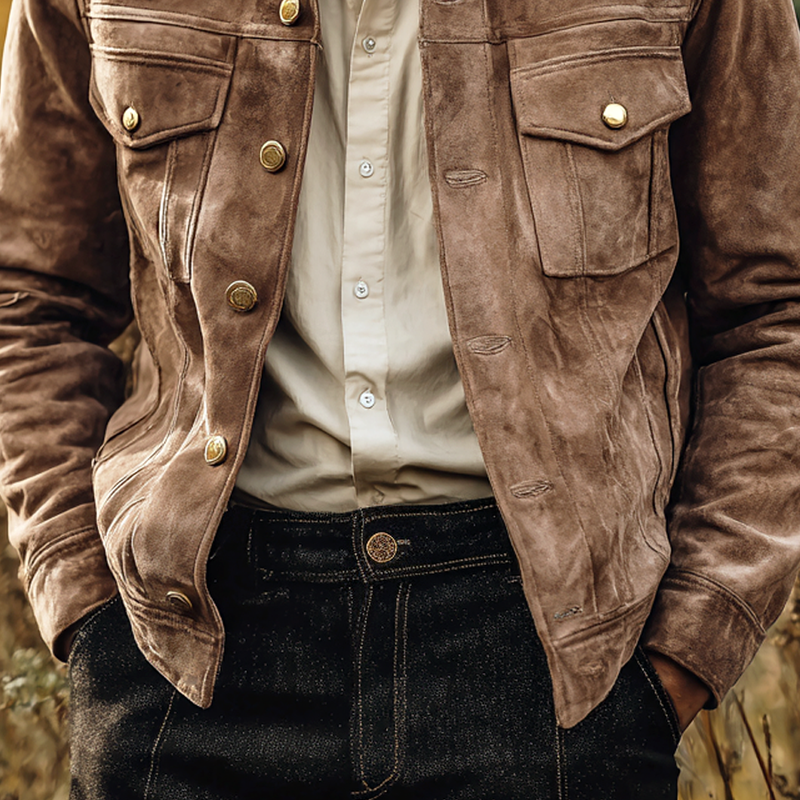 Men's Solid Suede Lapel Single Breasted Jacket MTA0314I6Z