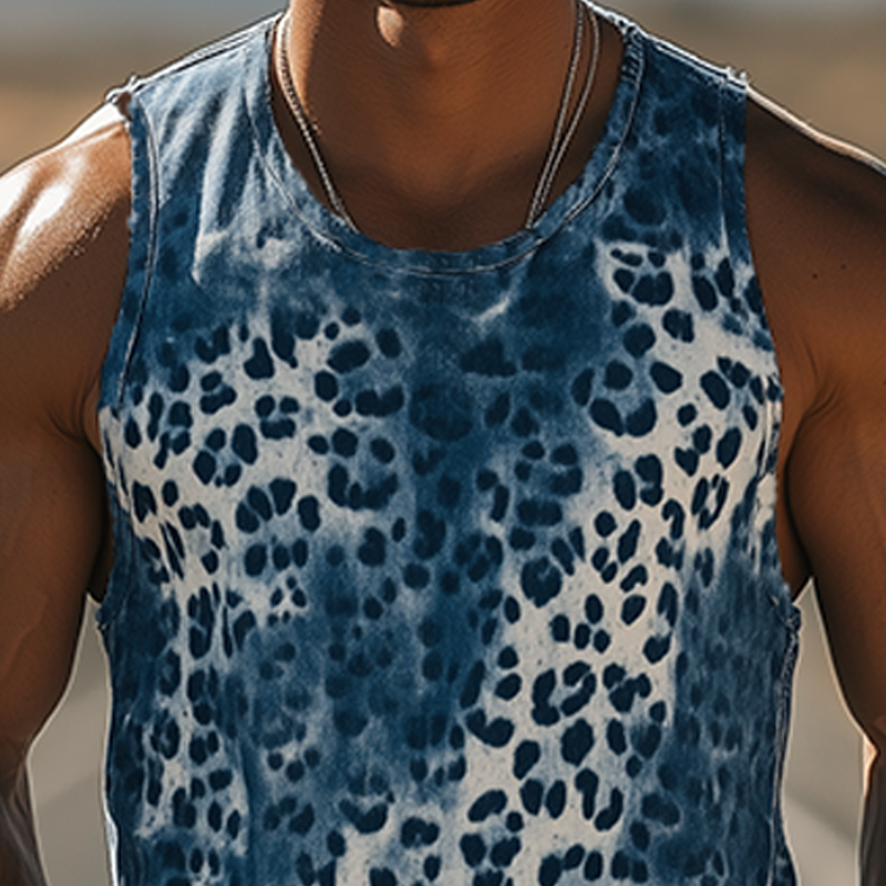 Men's Classic Retro Trendy Western Cowboy Style Cotton Gradient Leopard Print Tank Top MTA0878E2K