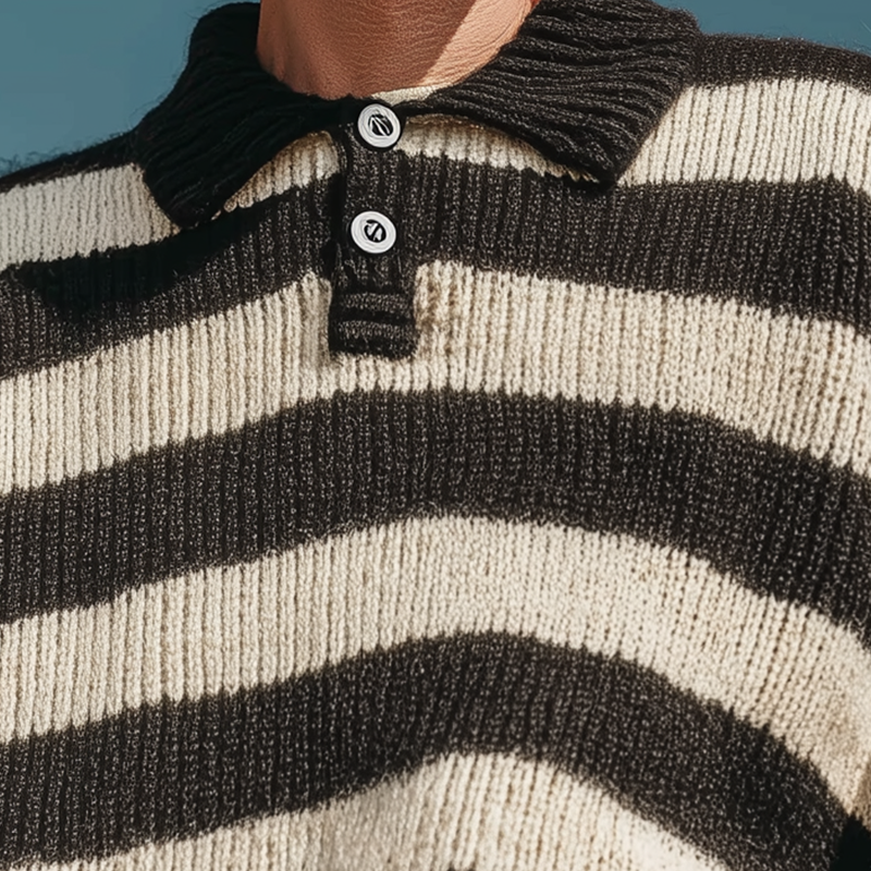 Men's Autumn Fashion Striped Cotton Knitted Polo Neck Loose Sweater MTA1703I2P
