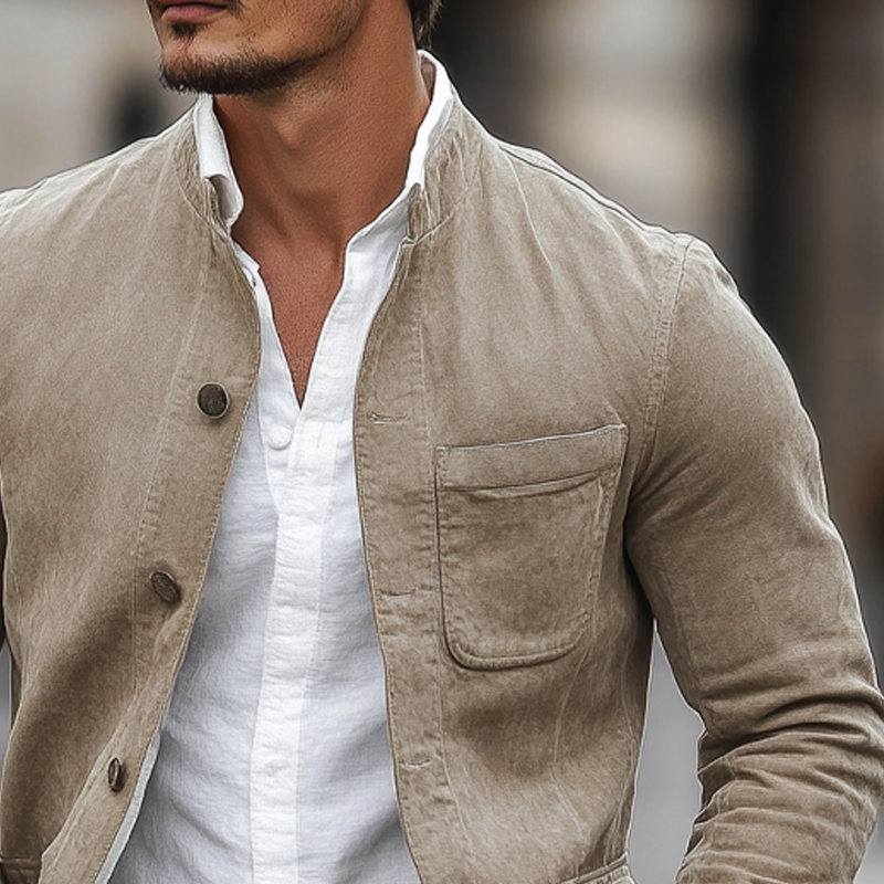 Men's Casual Solid Color Cotton Stand Collar Jacket MTA2089H1X