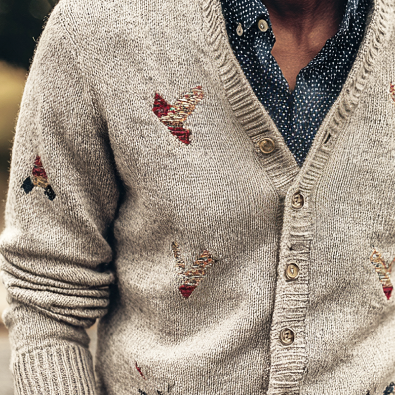 Men's Fashion Geometric Embroidered Single-Breasted Knitted Cardigan MTA1096I4Z