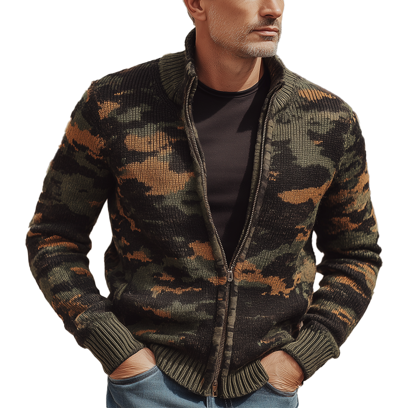 Men's Autumn And Winter Fashion Camouflage Knitted Zipper Sweater Cardigan MTA1362I8P