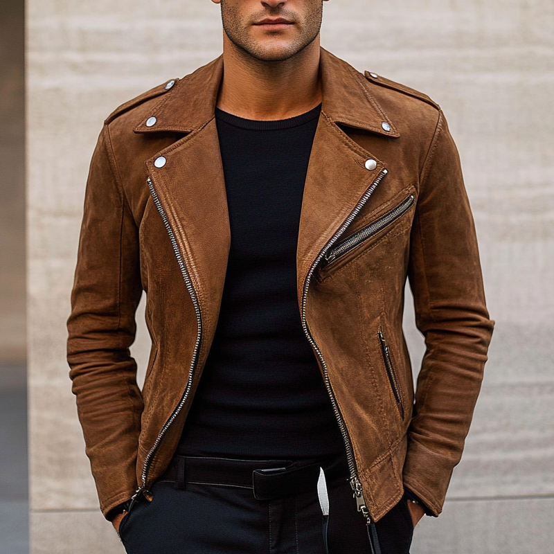 Men's Vintage Faux Suede Motorcycle Zip-Up Jacket MTA0183I0X