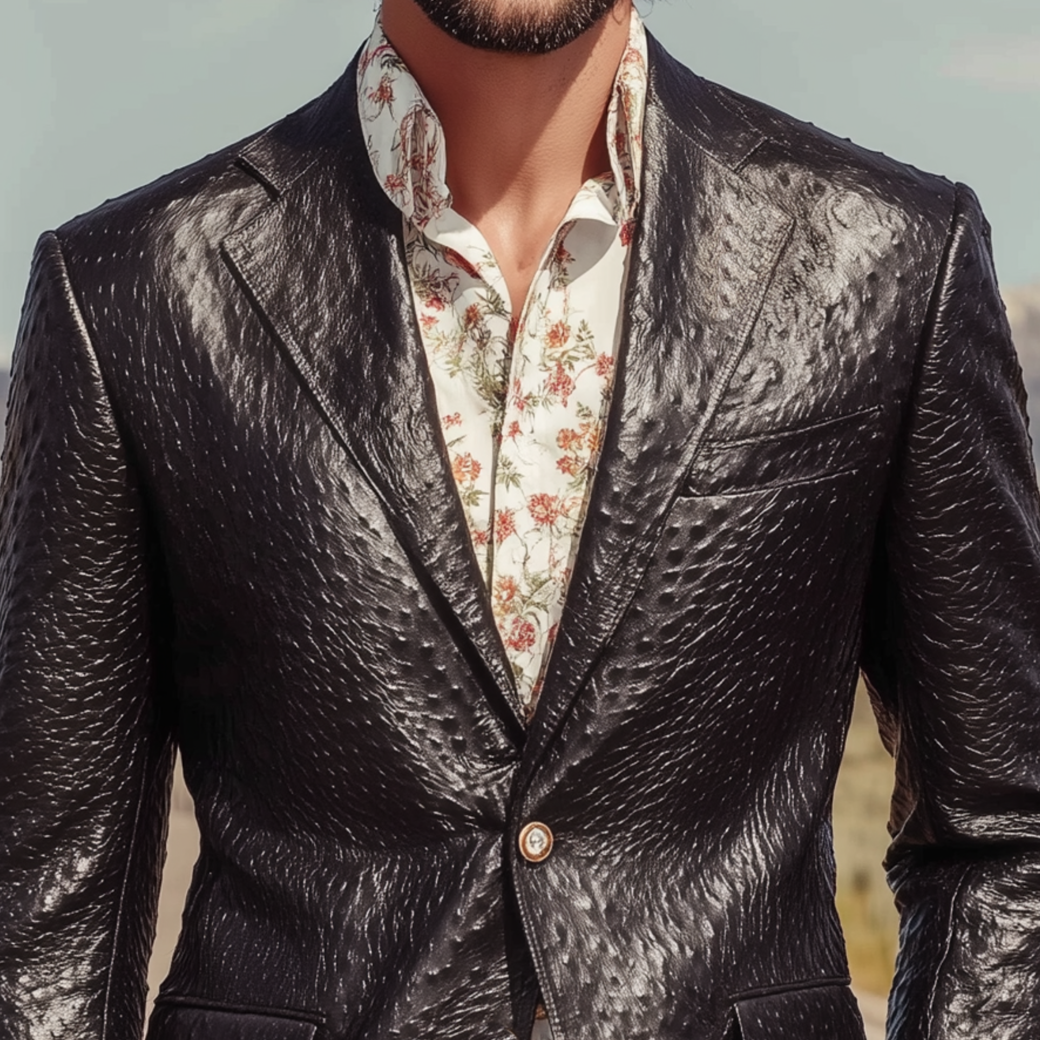 Men's Classic American Retro Texture PU Leather Slim Single-breasted Blazer MTA1603H5K