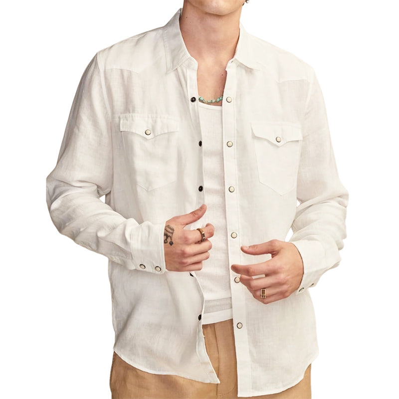 Men'S Summer Cotton Comfort Snap Button Long Sleeve Shirt MTA1290E0U