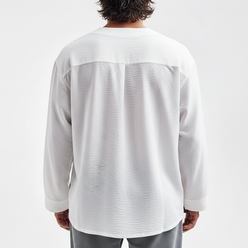 Men's Fashion Slightly Sheer Textured V-Neck Casual Long-Sleeve T-Shirt MTZ1159B7U